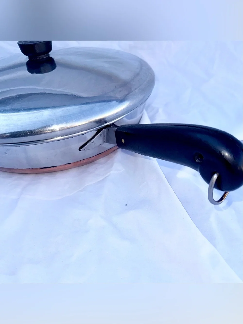 Revere Ware Copper Bottom 12” Stainless Fry pan w/Lid Riverside CA Double Ring